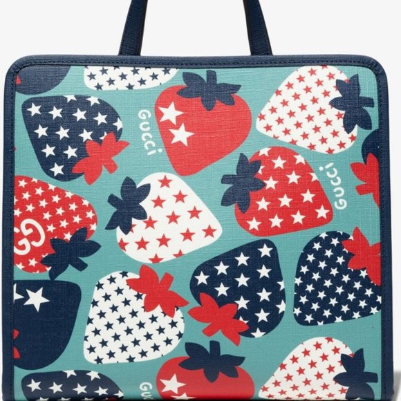 NEW Gucci Kids Blue Strawberry Print Tote Bag